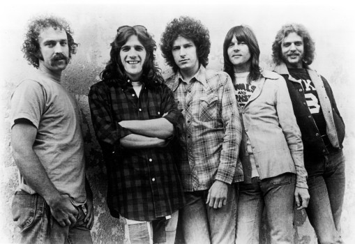 Die Eagles 1974, L-R: Bernie Leadon, Glenn Frey, Don Henley, Randy Meisner, Don Felder