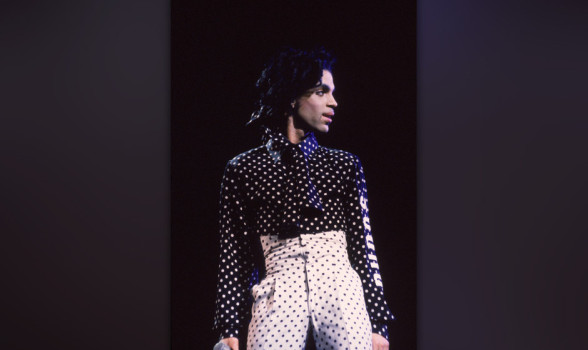American singer and songwriter Prince performs in concert, wearing a black and white polka-dot outfit, Philadelphia, Pennsylvania, October 18, 1988. (Photo by Frank Micelotta/Getty Images)