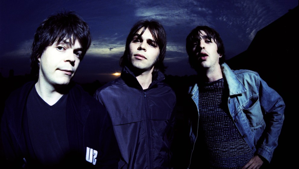 Supergrass, group portrait, United Kingdom, 1997. L-R Mick Quinn, Gaz Coombes and Danny Goffey. (Photo by Martyn Goodacre/Get