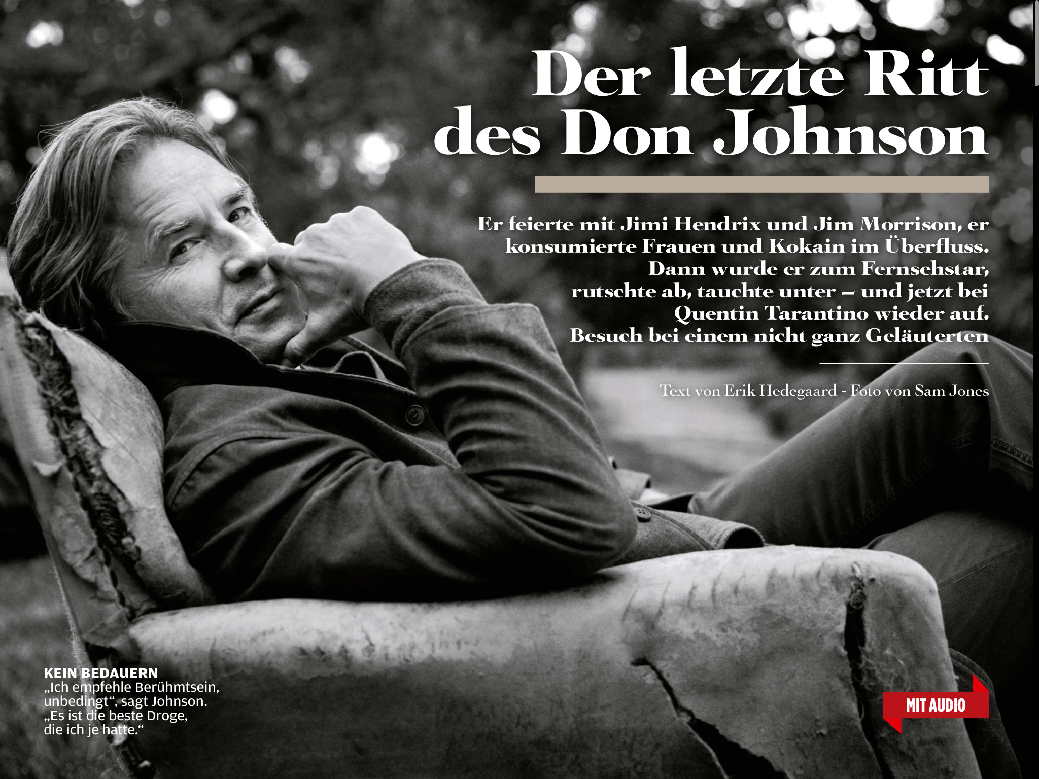 Schauspiel-Legende und Lebemann Don Johnson wurde von Quentin Tarantino zurück ins Rampenlicht geholt. Wir schauen zurüc...