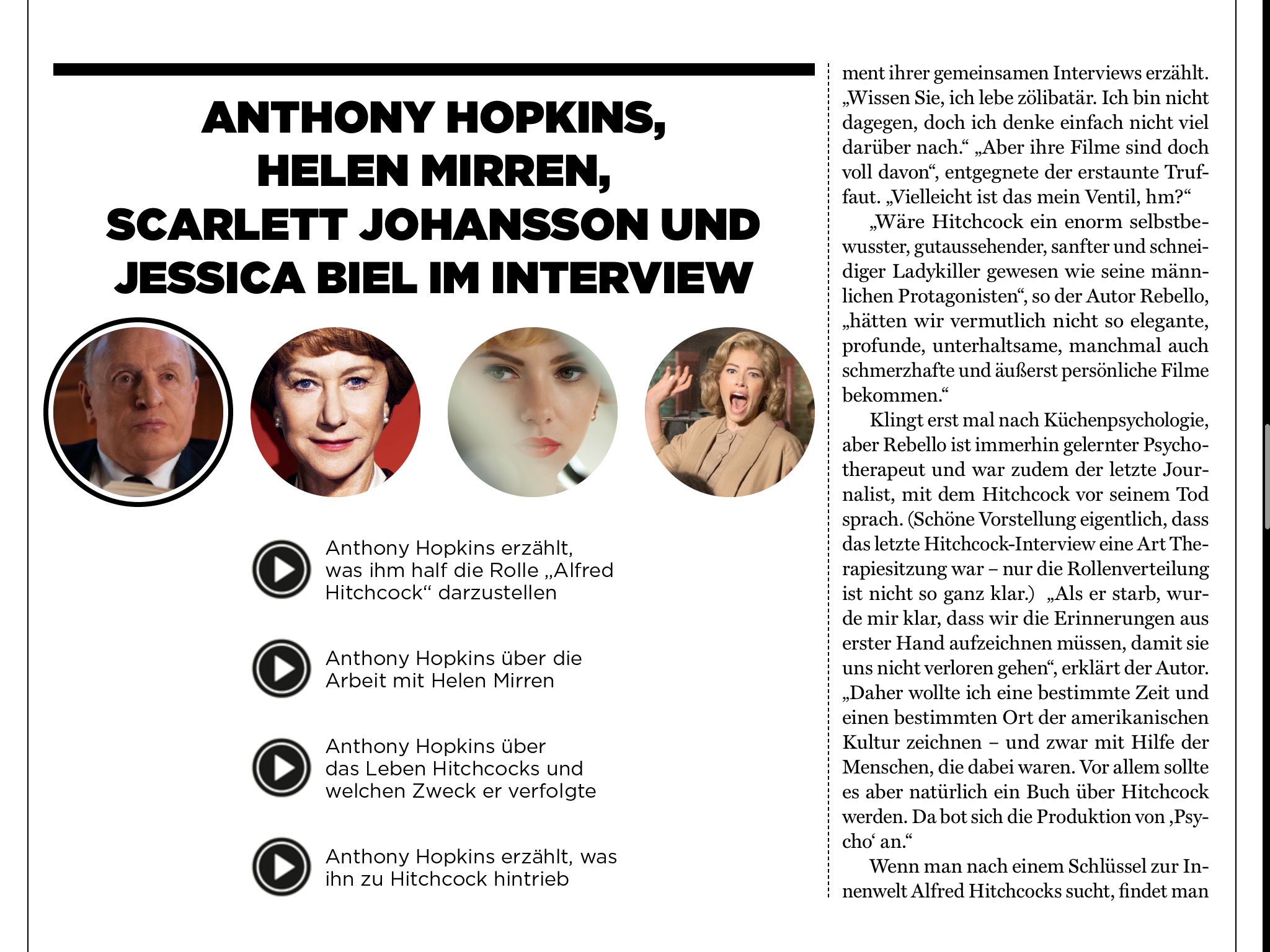 Nur in der App-Ausgabe: Audio-Interviews mit Chloe Charles, Don Johnson, Anthony Hopkins, Helen Mirren, Scarlett Johansson...