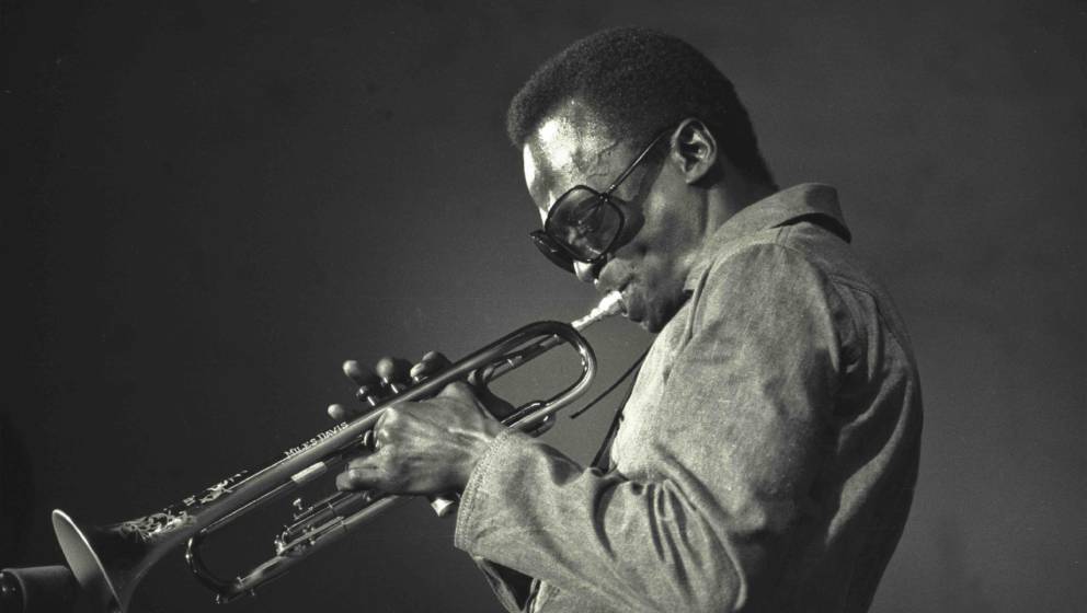 American jazz msuician Miles Davis (1927 - 1991) plays trumpet during the Schaefer Music Festival at Central Park's Wollman R