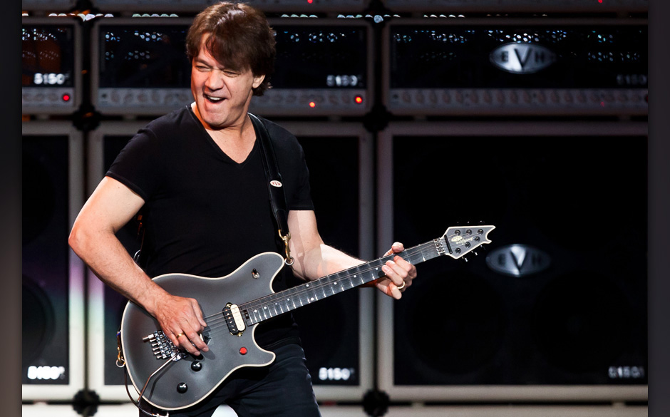 LOS ANGELES, CA - JUNE 09:  Guitarist Eddie Van Halen of Van Halen performs at Staples Center on June 9, 2012 in Los Angel...