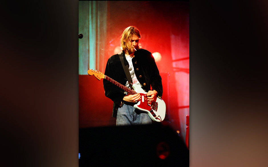 Kurt Cobain of Nirvana during MTV Live and Loud: Nirvana Performs Live - December 1993 at Pier 28 in Seattle, Washington, ...