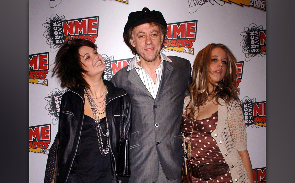 Bob Geldof with his daughters Pixie (left) and Peaches as they arrive for the NME Awards 2006 at the Hammersmith Palais, W...