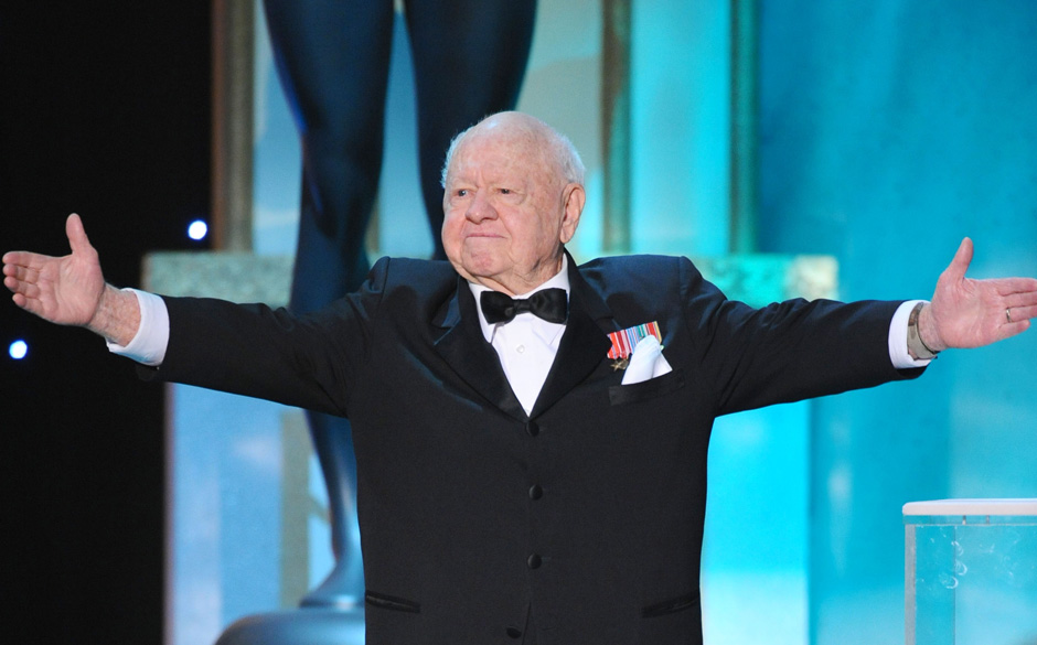 Actor Mickey Rooney on stage at the TNT/TBS broadcast of the 14th Annual Screen Actors Guild Awards at the Shrine Auditori...