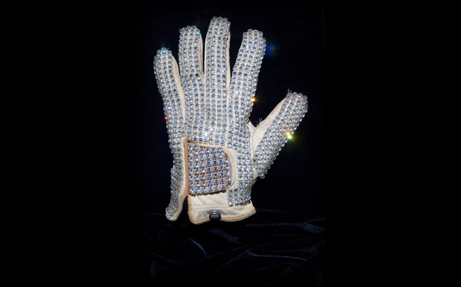 MACAU, CHINA - FEBRUARY 01:  The iconic white rhinestone glove worn by Michael Jackson at the 1983 Motown 25 Television Sp...