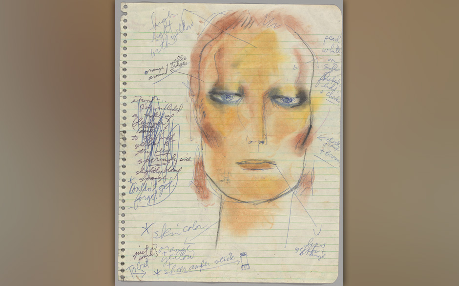 Anweisungen für David Bowies Make-up auf der Diamond Dogs-Tour, 1974