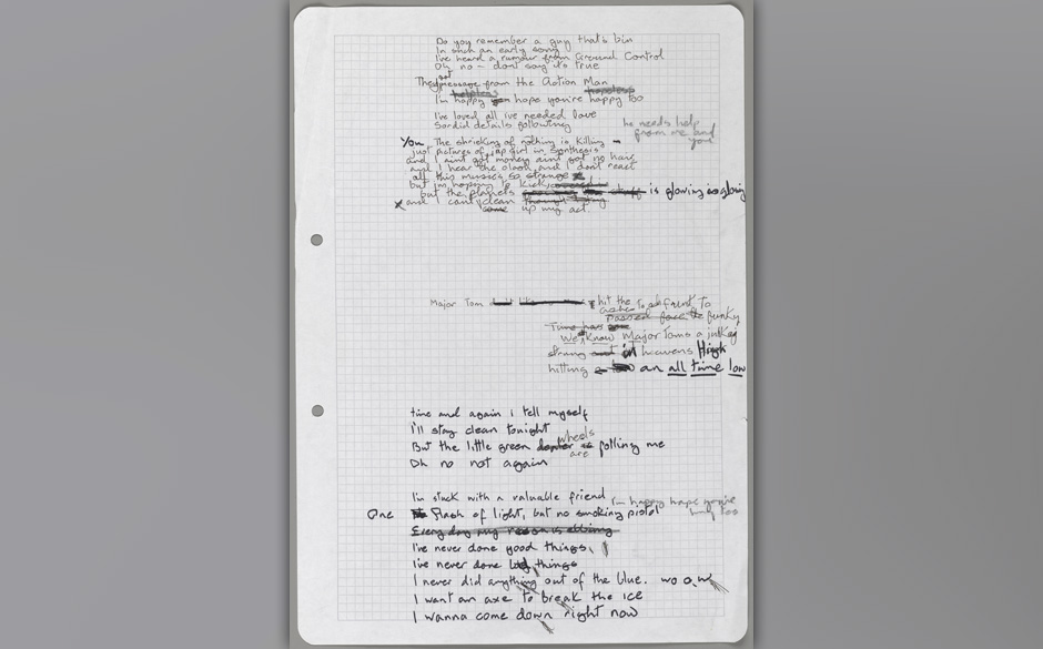 Originaltext für Ashes to Ashes, handschriftlich von David Bowie, 1980