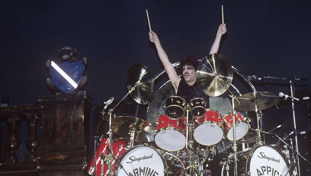 Carmine Appice performing with Ozzy Osbourne at Madison Square Garden in New York City on January 30, 1984. (Photo by Ebet Ro