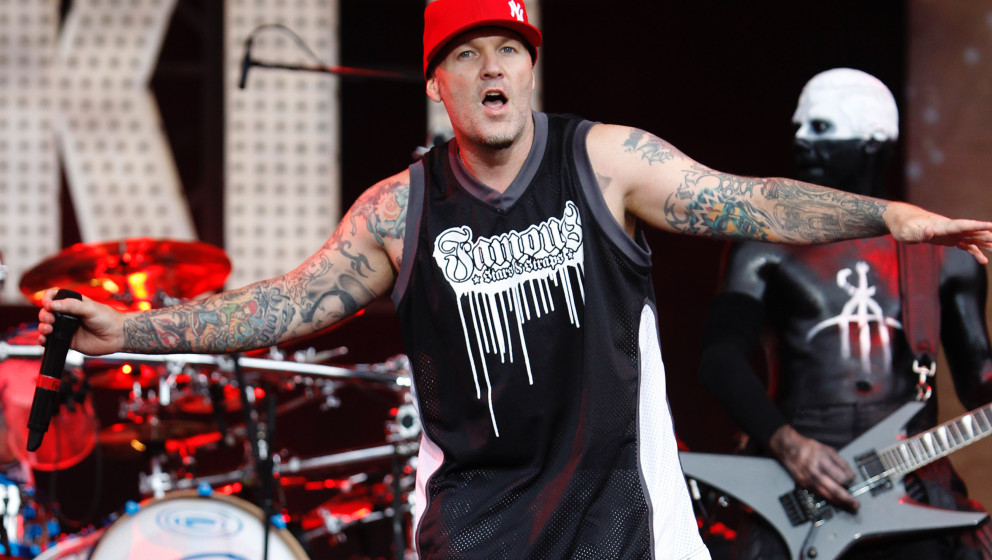 Fred Durst and Wes Borland of Limp Bizkit perform on day three of the Sonisphere festival at Knebworth House on July 10, 2011