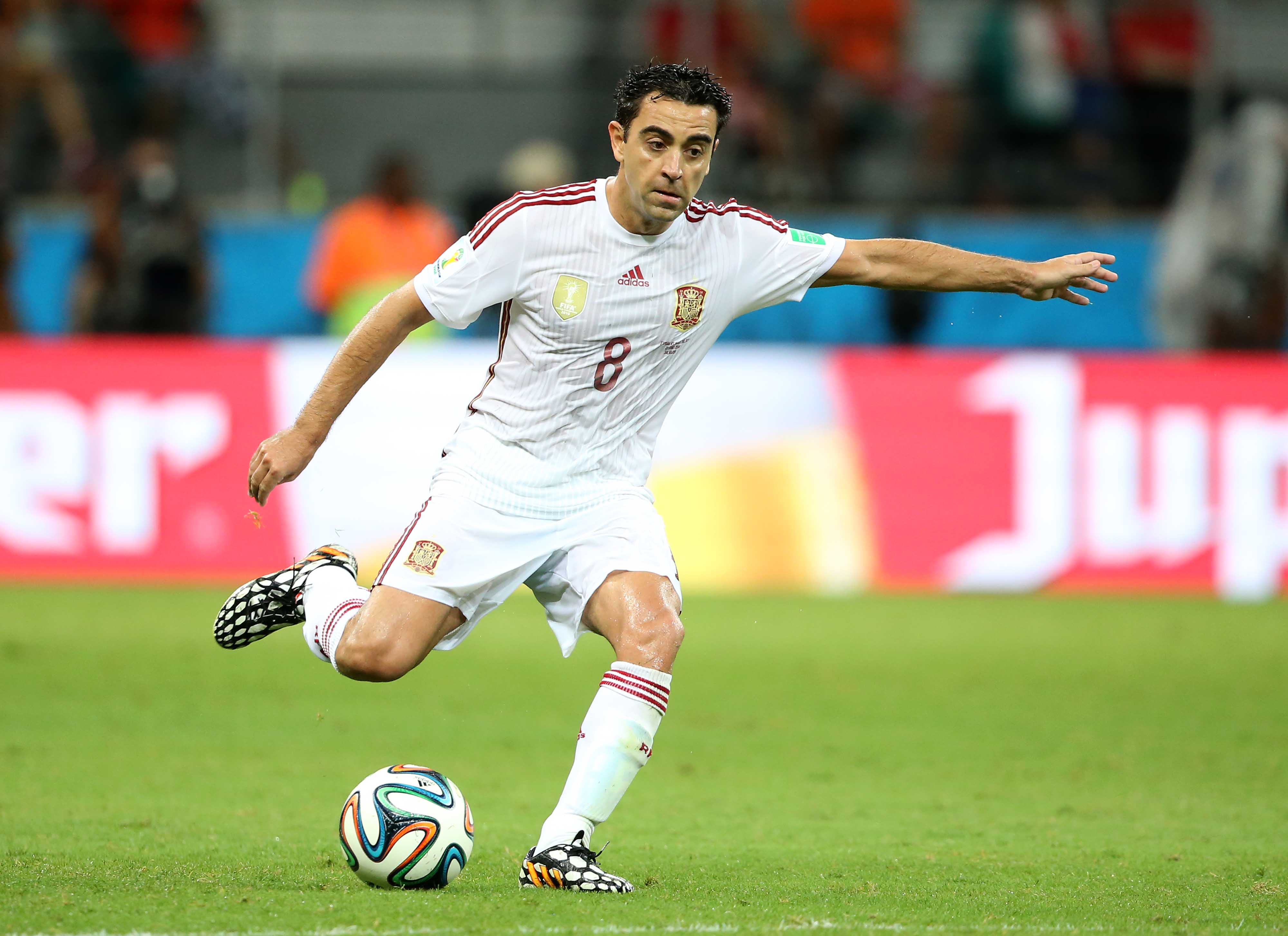 SALVADOR, BRAZIL - JUNE 13:  Xavi Hernandez of Spain in action during the 2014 FIFA World Cup Brazil Group B match between...