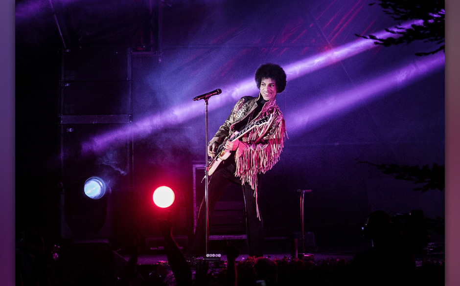 American music icon Prince is having a good time on stage and smiles to the listeners at Skanderborg Festival in Denmark. ...