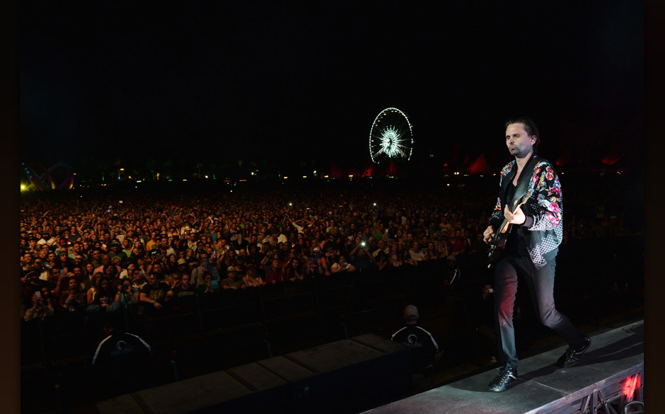INDIO, CA - APRIL 19:  Musician Matthew Bellamy of Muse performs onstage during day 2 of the 2014 Coachella Valley Music &...