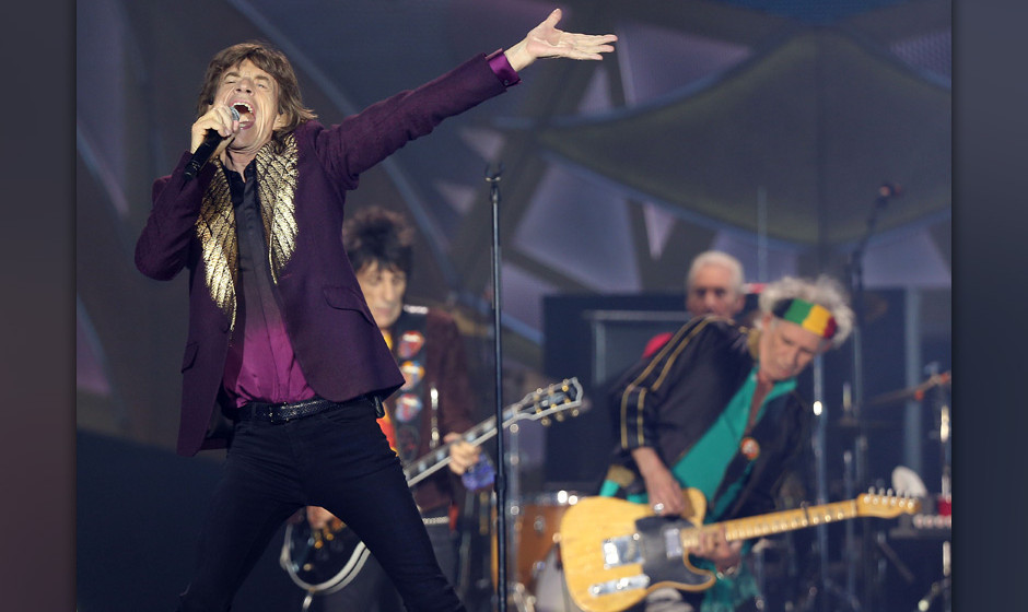 Die Rolling Stones mit Mick Jagger (l-r), Ron Wood, Charlie Watts und Keith Richards treten am 19.06.2014 in D¸sseldorf (Nor