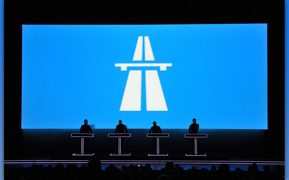 LONDON, ENGLAND - FEBRUARY 06:  (EDITORIAL USE ONLY)  Ralf Hutter (L), of German electronic pioneers Kraftwerk, performs l...