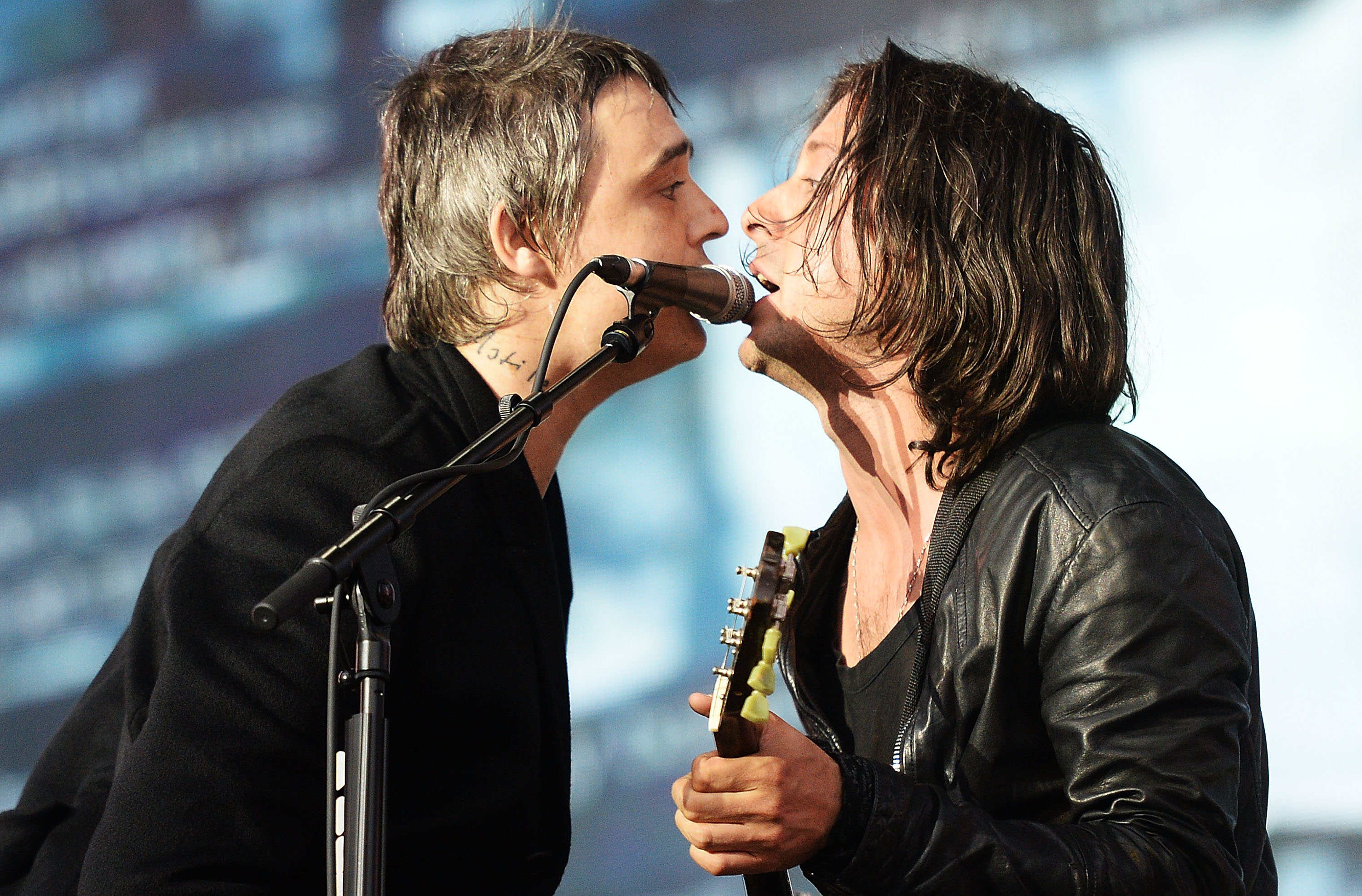 LONDON, ENGLAND - JULY 05:  Pete Doherty and Carl Barat of The Libertines performs on stage at British Summer Time Festiva...