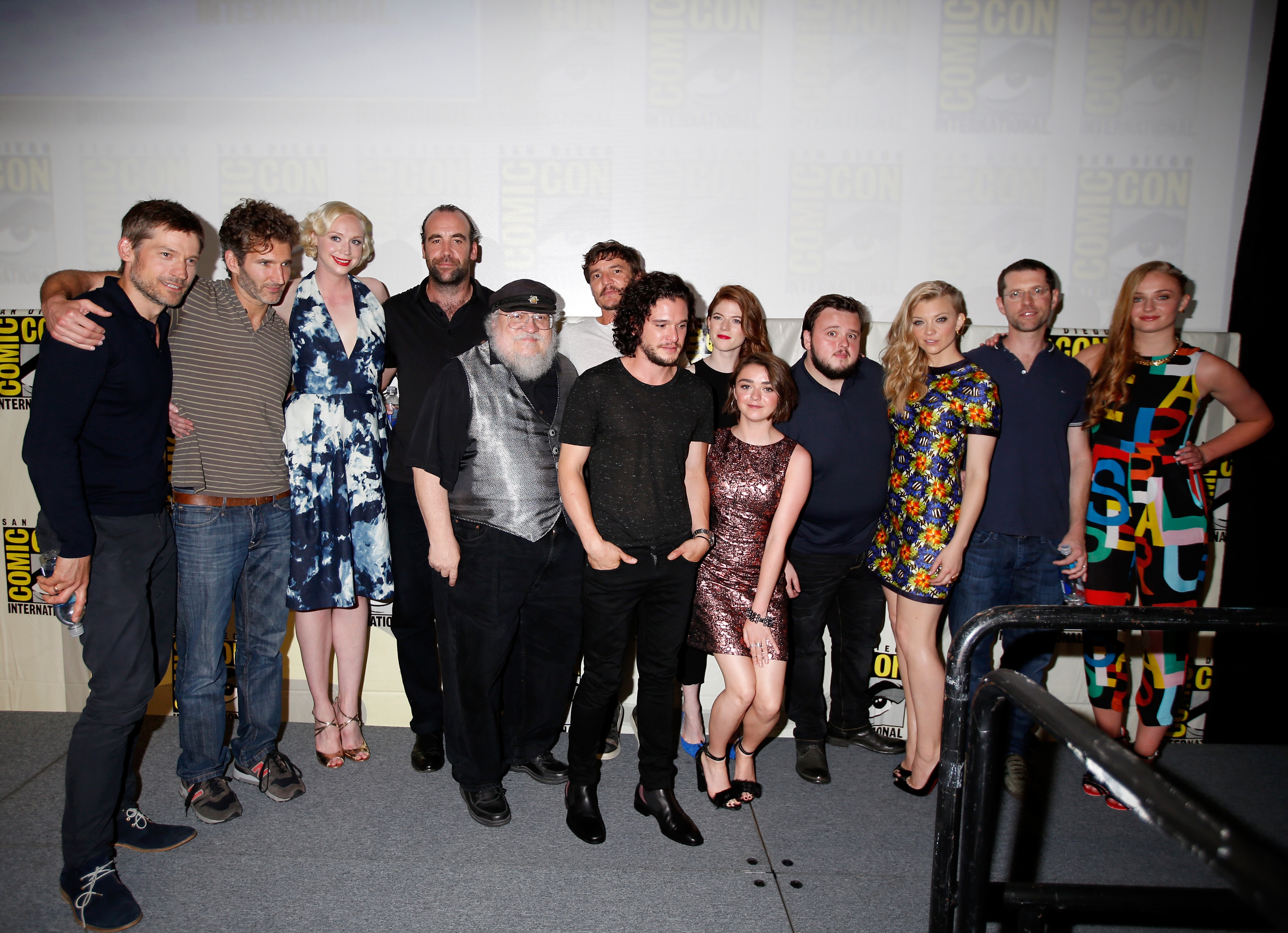 SAN DIEGO, CA - JULY 25:  (L-R) Actor Nikolaj Coster-Waldau, writer/producer David Benioff, actors Gwendoline Christie, Ro...