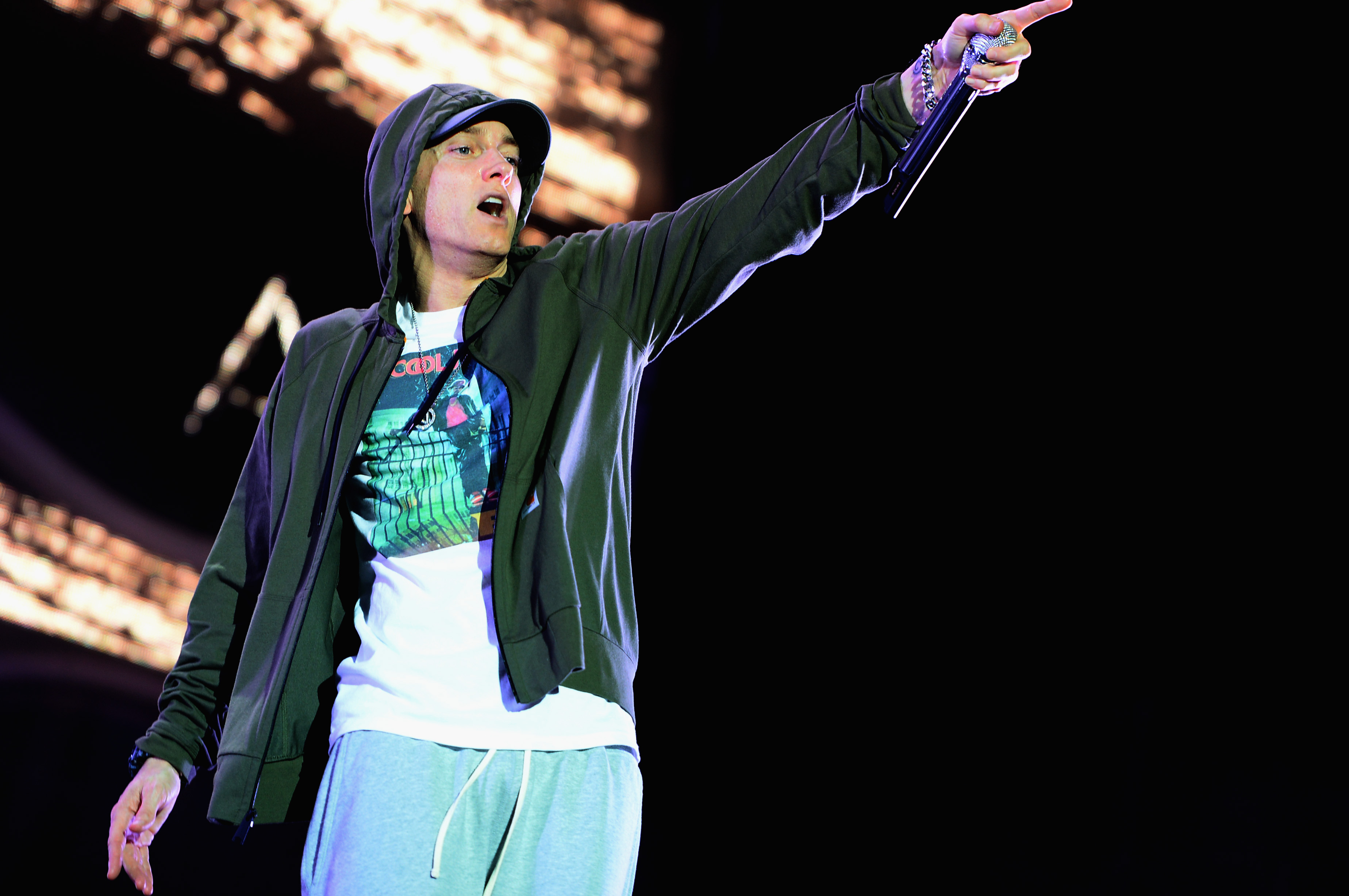 CHICAGO, IL - AUGUST 01:  Eminem performs at Samsung Galaxy stage during 2014 Lollapalooza Day One at Grant Park on August...