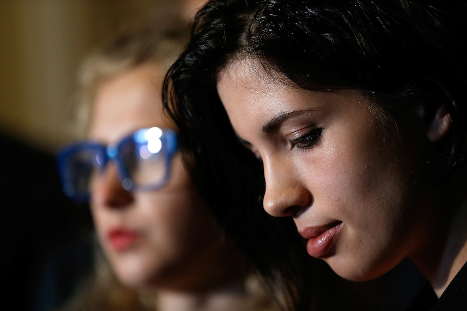 WASHINGTON, DC - MAY 06:  Nadya Tolokonnikova (R) and Maria Alyokhina (L), members of the Russian punk protest group Pussy...
