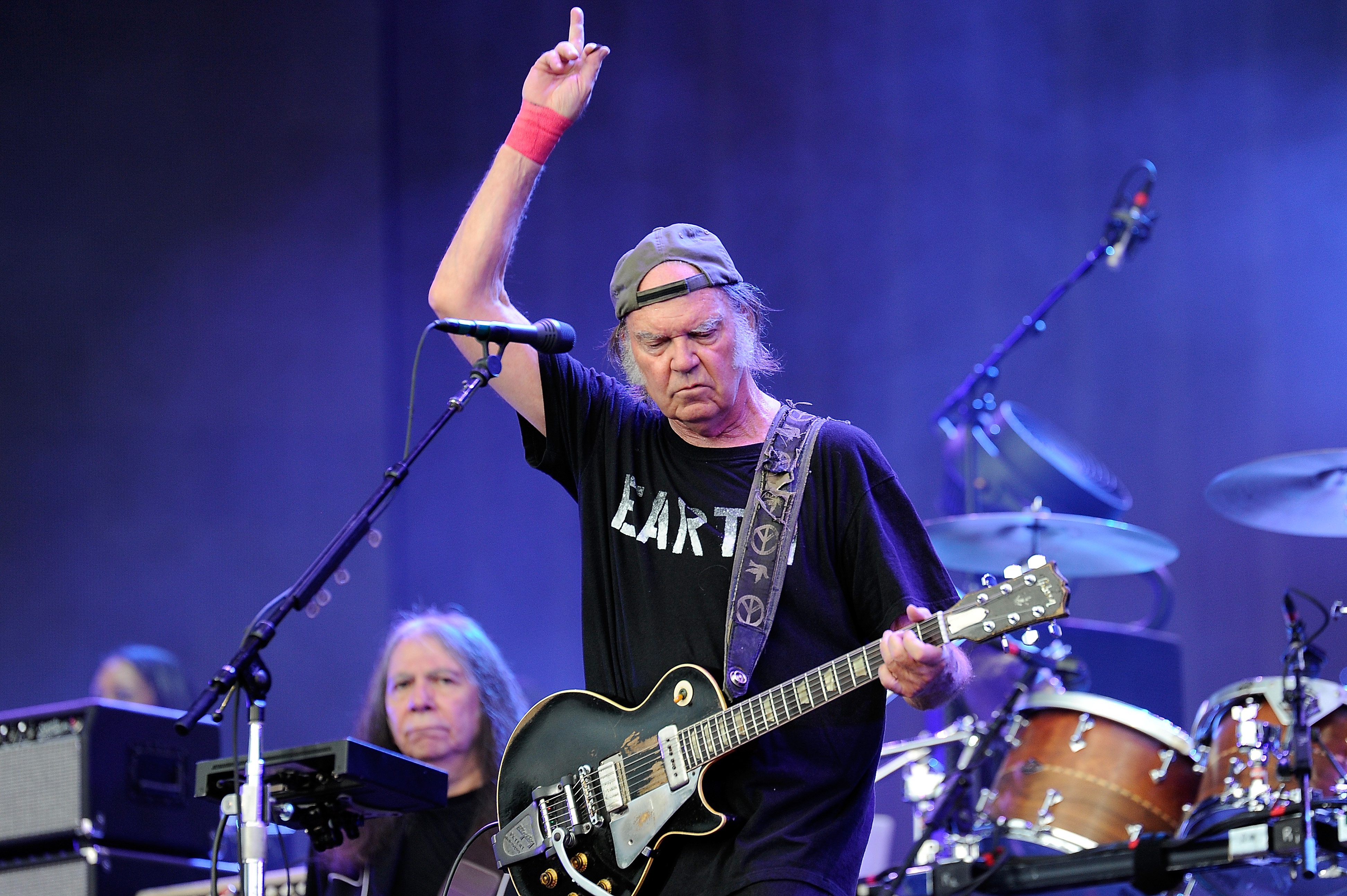 LONDON, ENGLAND - JULY 12:  Neil Young performs with Crazy Horse on stage at British Summer Time Festival at Hyde Park on ...