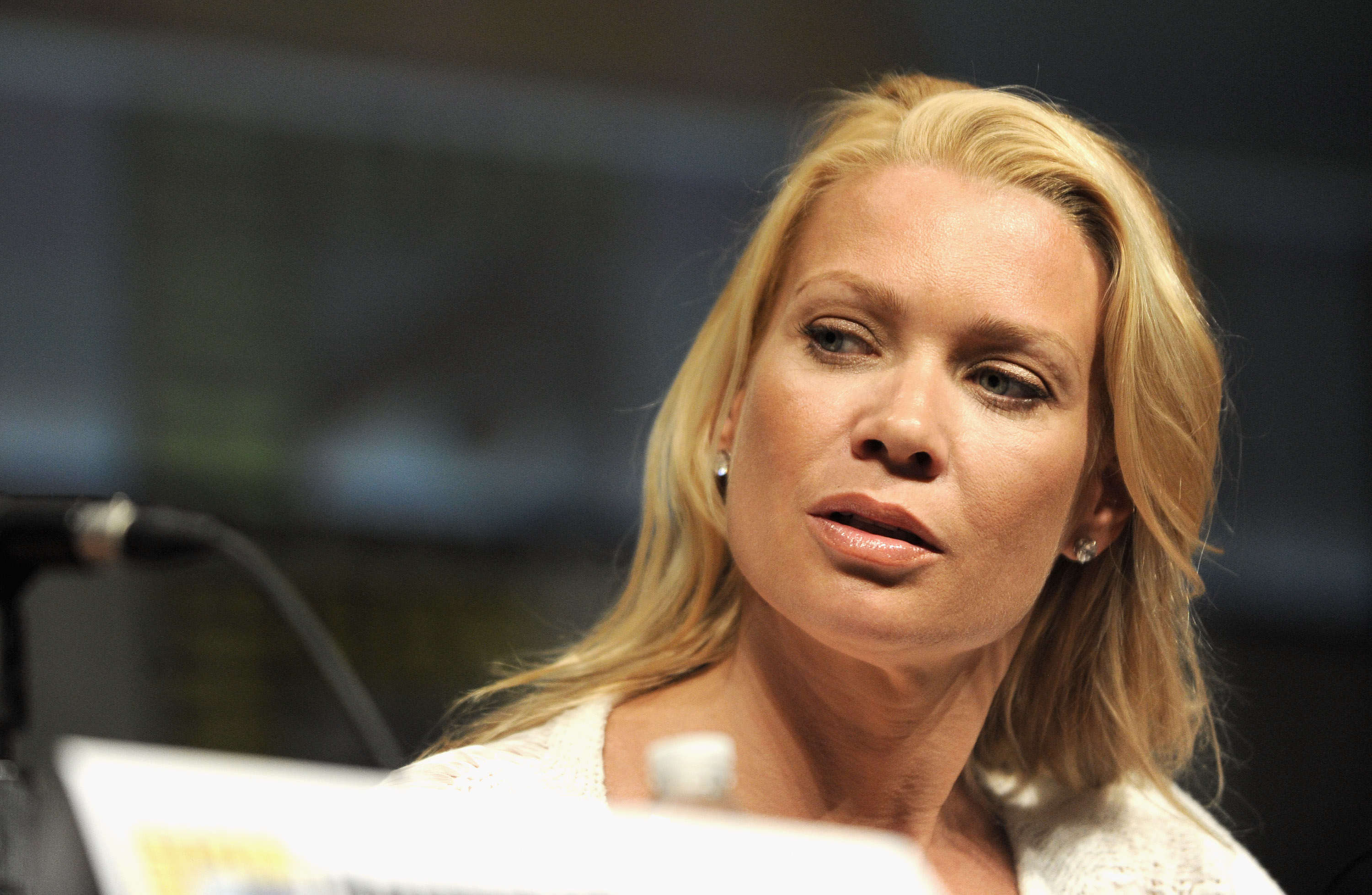 SAN DIEGO, CA - JULY 13:  Actress Laurie Holden speaks at AMC's "The Walking Dead" panel during Comic-Con International 20...