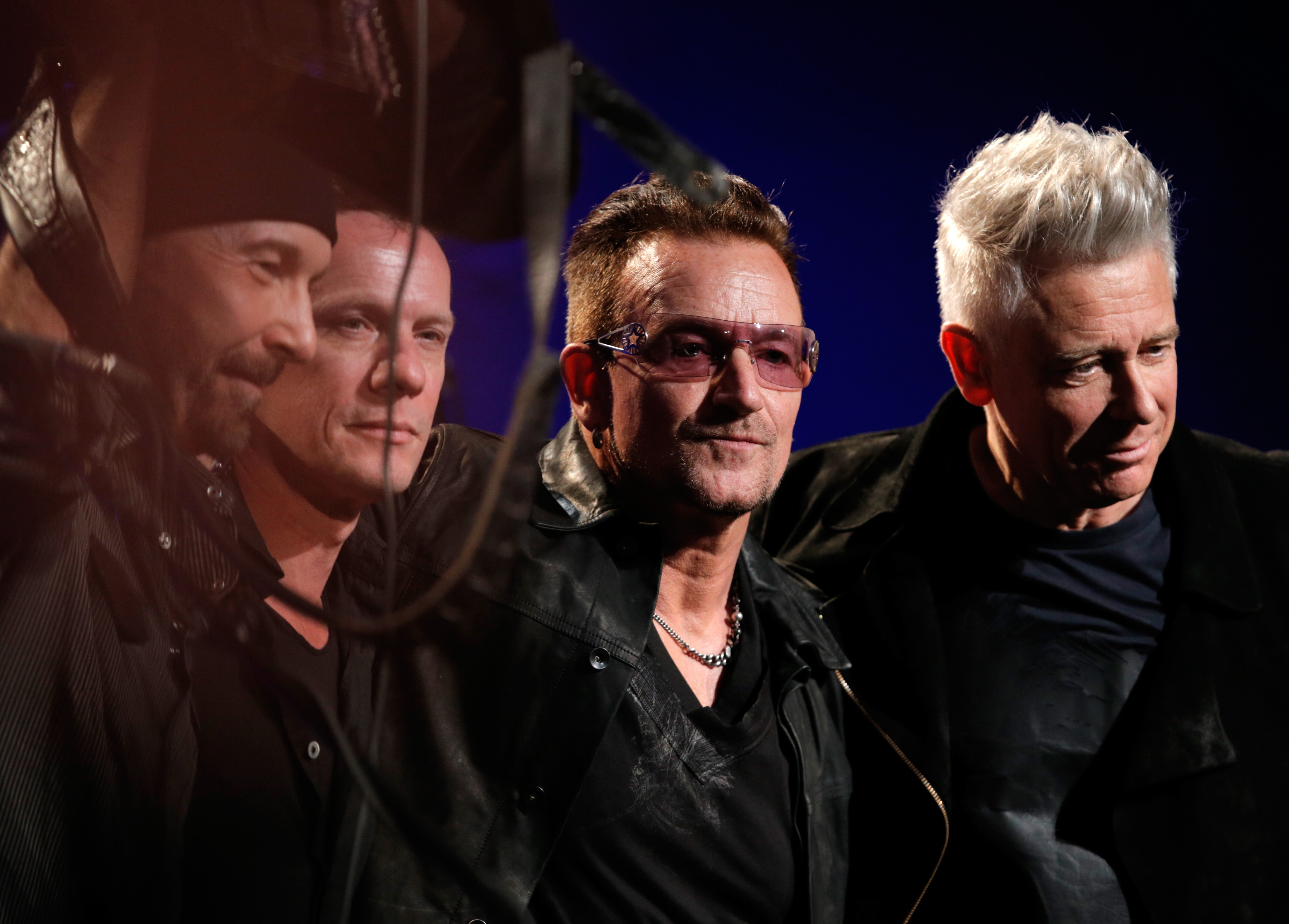 BEVERLY HILLS, CA - JANUARY 11:  The Edge, Larry Mullen Jr, Bono and Adam Clayton of U2 perform onstage during the 3rd ann...