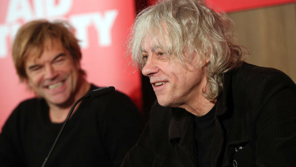 BERLIN, GERMANY - NOVEMBER 13:  German Singer Campino (L) and Irish Singer Bob Geldof attend a press conference about the Ger