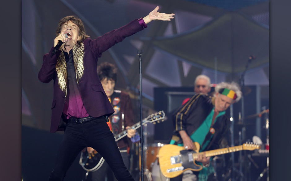 Die Rolling Stones mit Mick Jagger (l-r), Ron Wood, Charlie Watts und Keith Richards treten am 19.06.2014 in D¸sseldorf (...