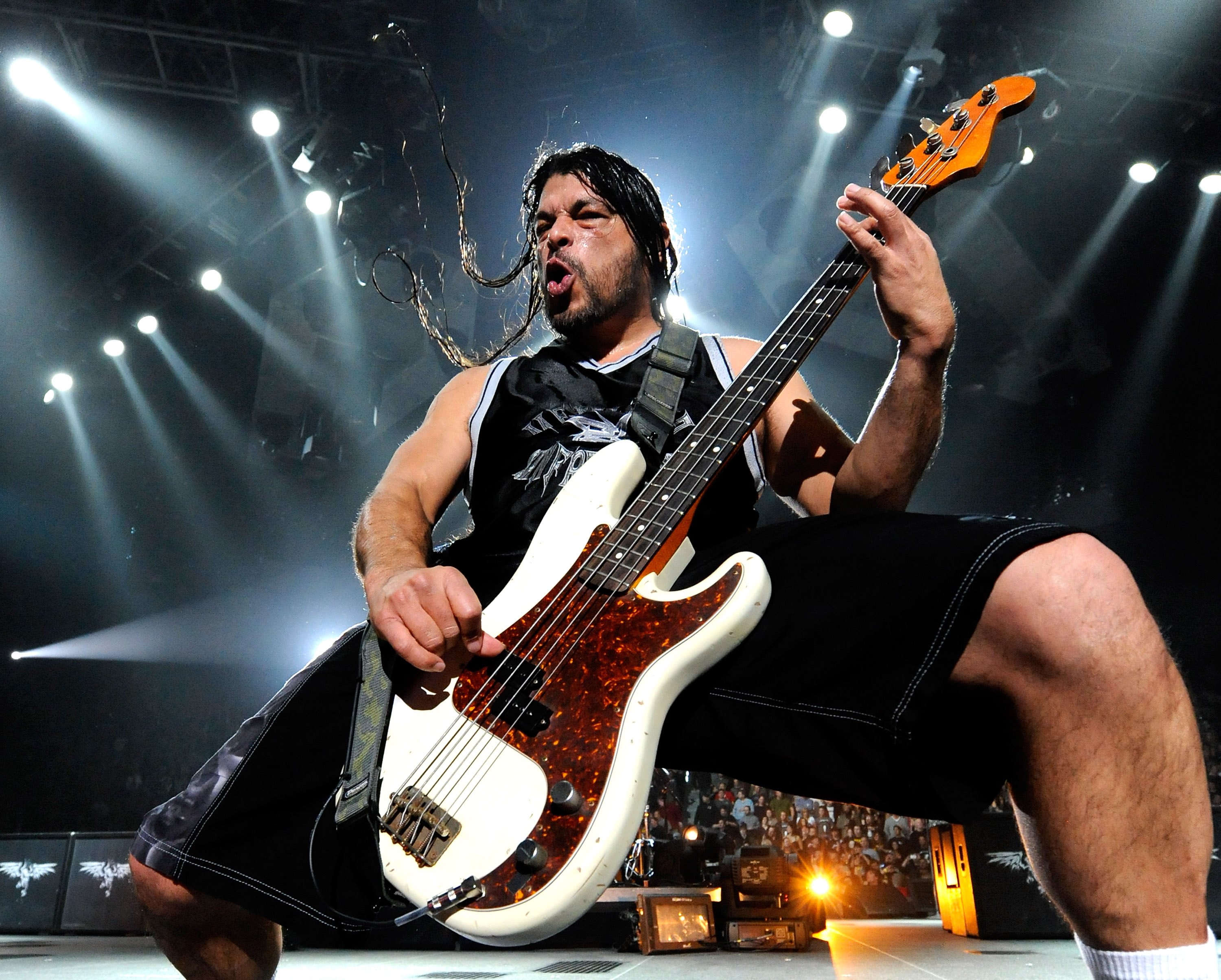 LAS VEGAS - DECEMBER 05:  Metallica bassist Robert Trujillo performs during a sold-out concert at the Mandalay Bay Events ...