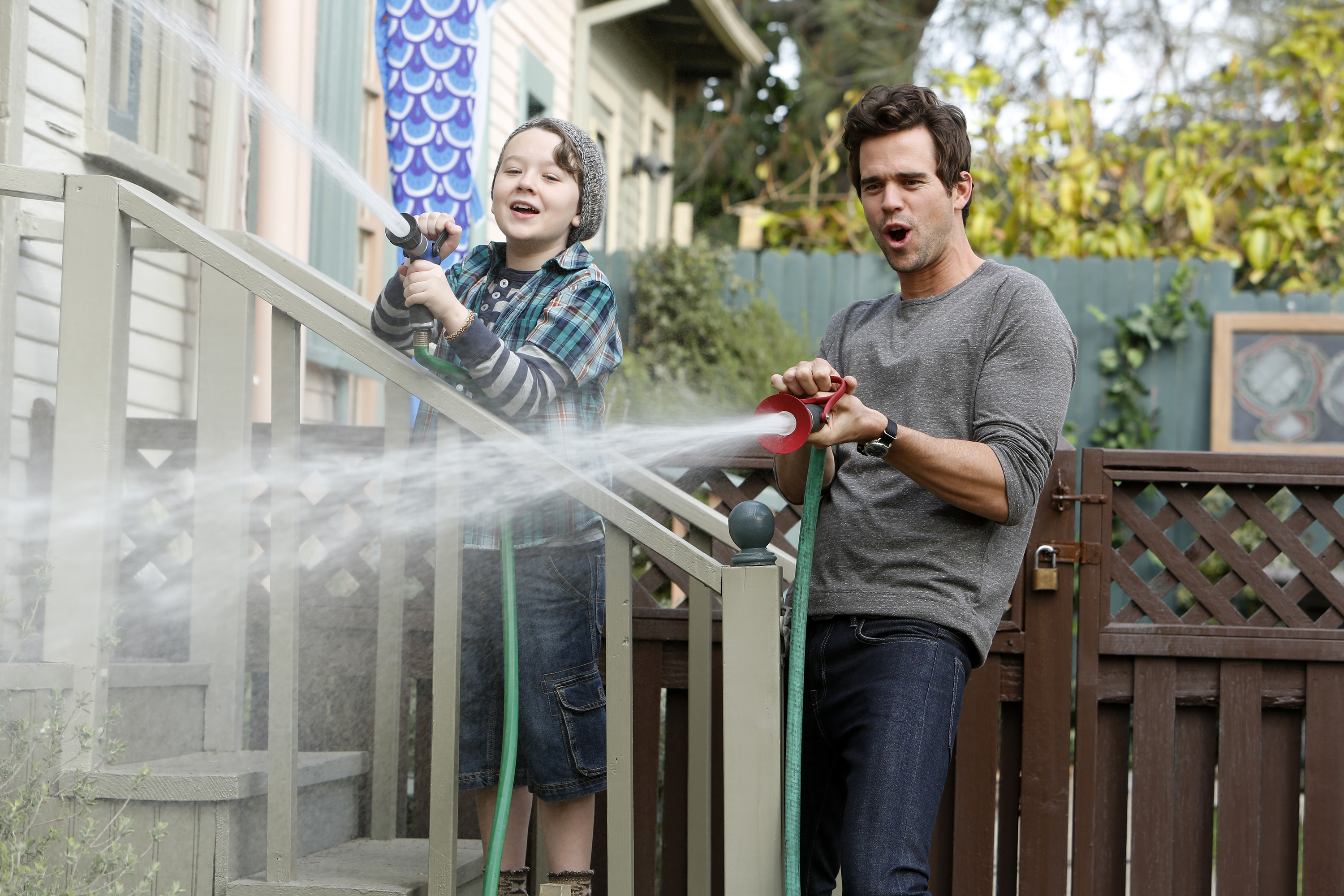 ABOUT A BOY -- Pilot -- Pictured: (l-r) Benjamin Stockham as Marcus, David Walton as Will -- (Photo by: Jordin Althaus/NBC)
