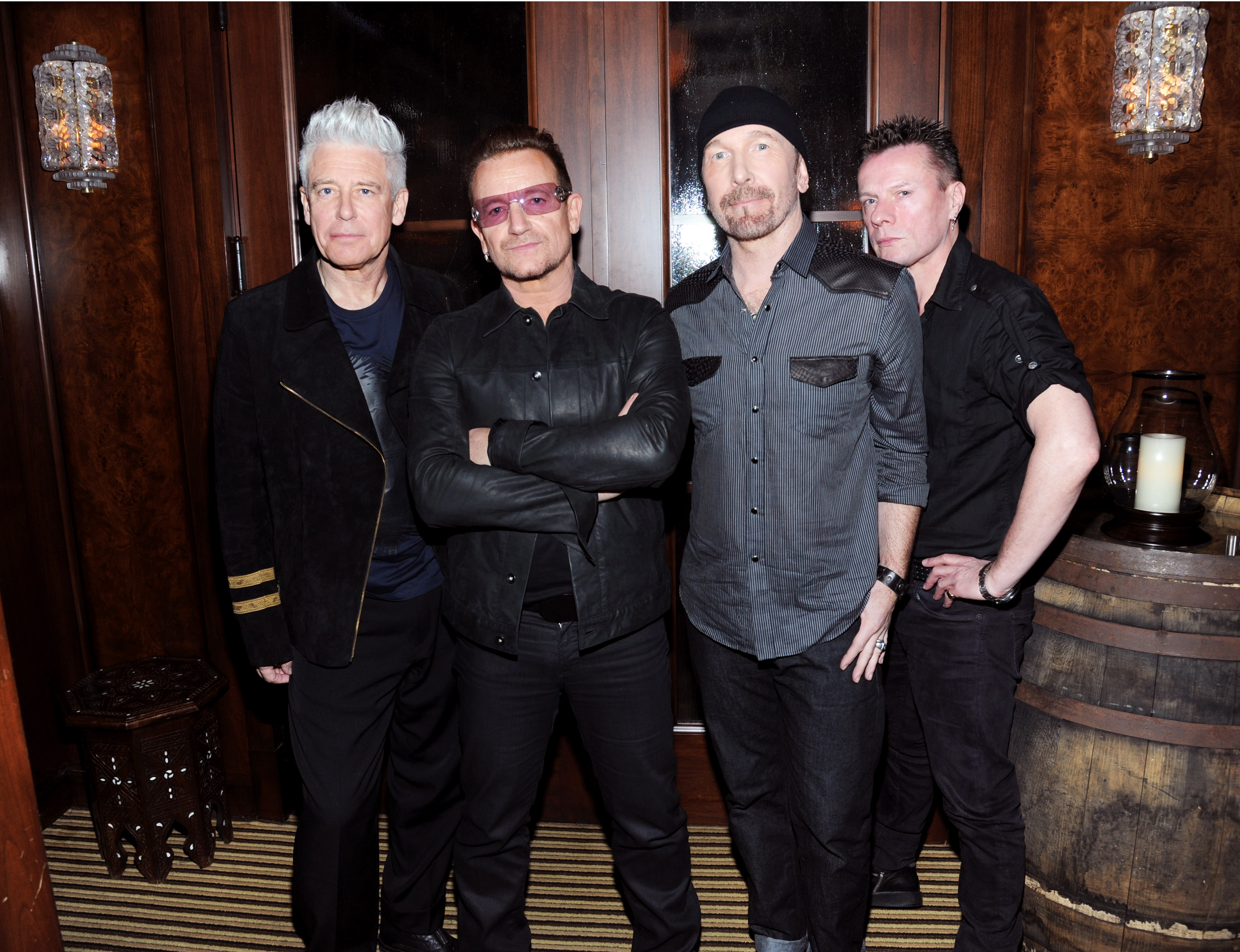 BEVERLY HILLS, CA - JANUARY 11:  (Exclusive Coverage)   Adam Clayton, Bono, The Edge and Larry Mullen Jr. of U2 attend the...