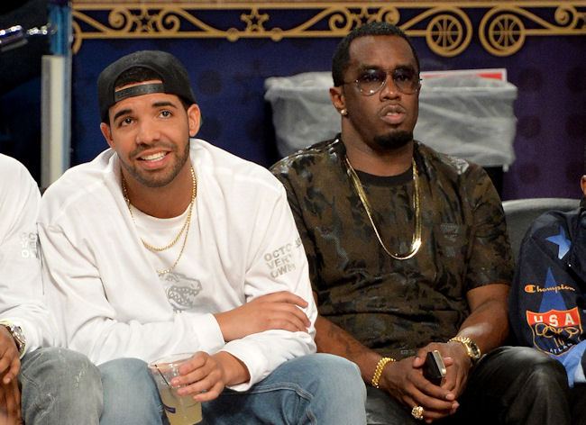 Drake und Combs 2014 bei einem Basketballspiel