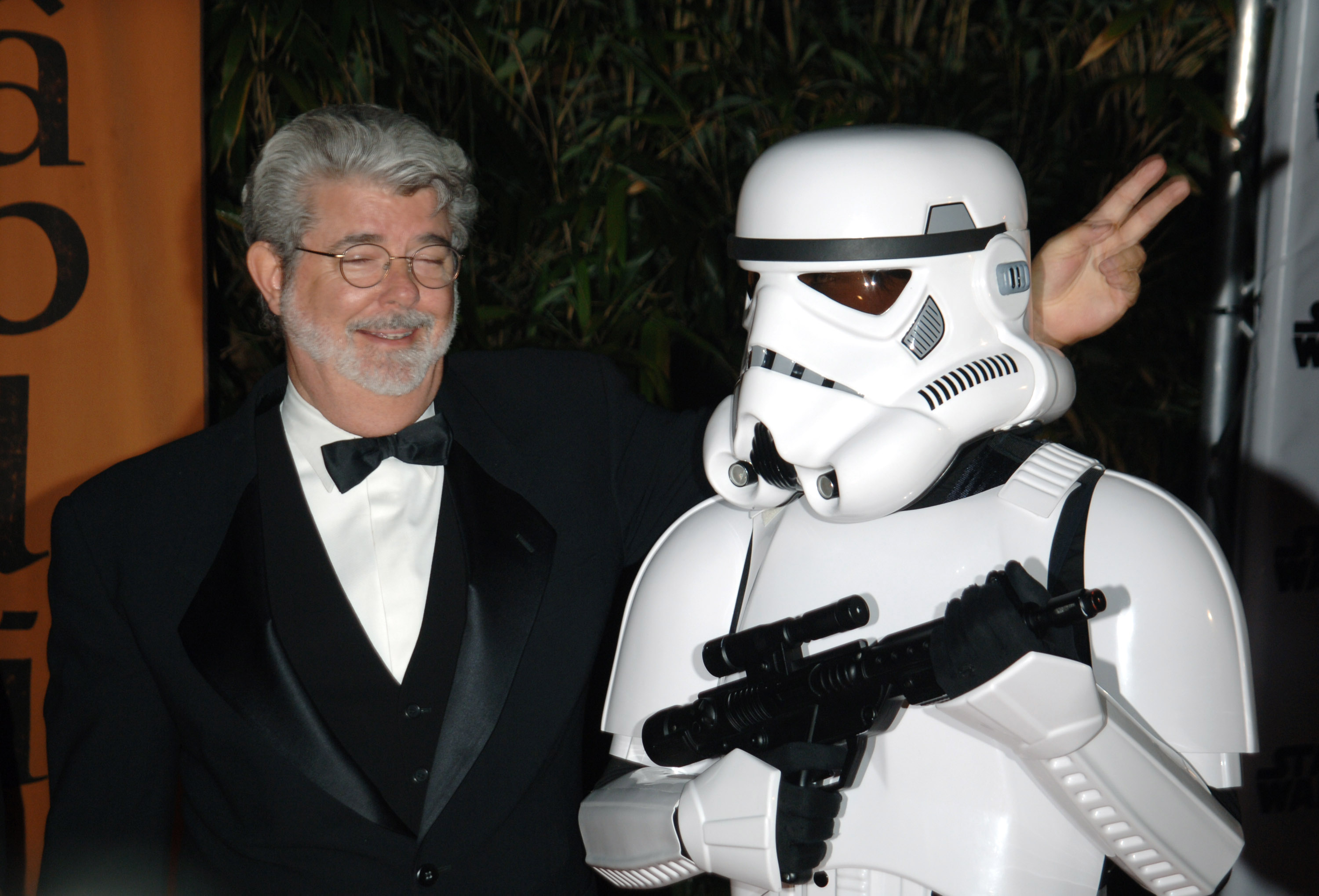George Lucas and Stormtrooper during 2005 Cannes Film Festival - "Star Wars: Episode III - Revenge of the Sith" Premiere -...