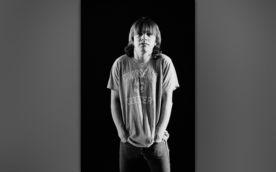 LONDON -  1st AUGUST: Rhythm guitarist Malcolm Young from Australian rock band AC/DC posed in a studio in London in August...