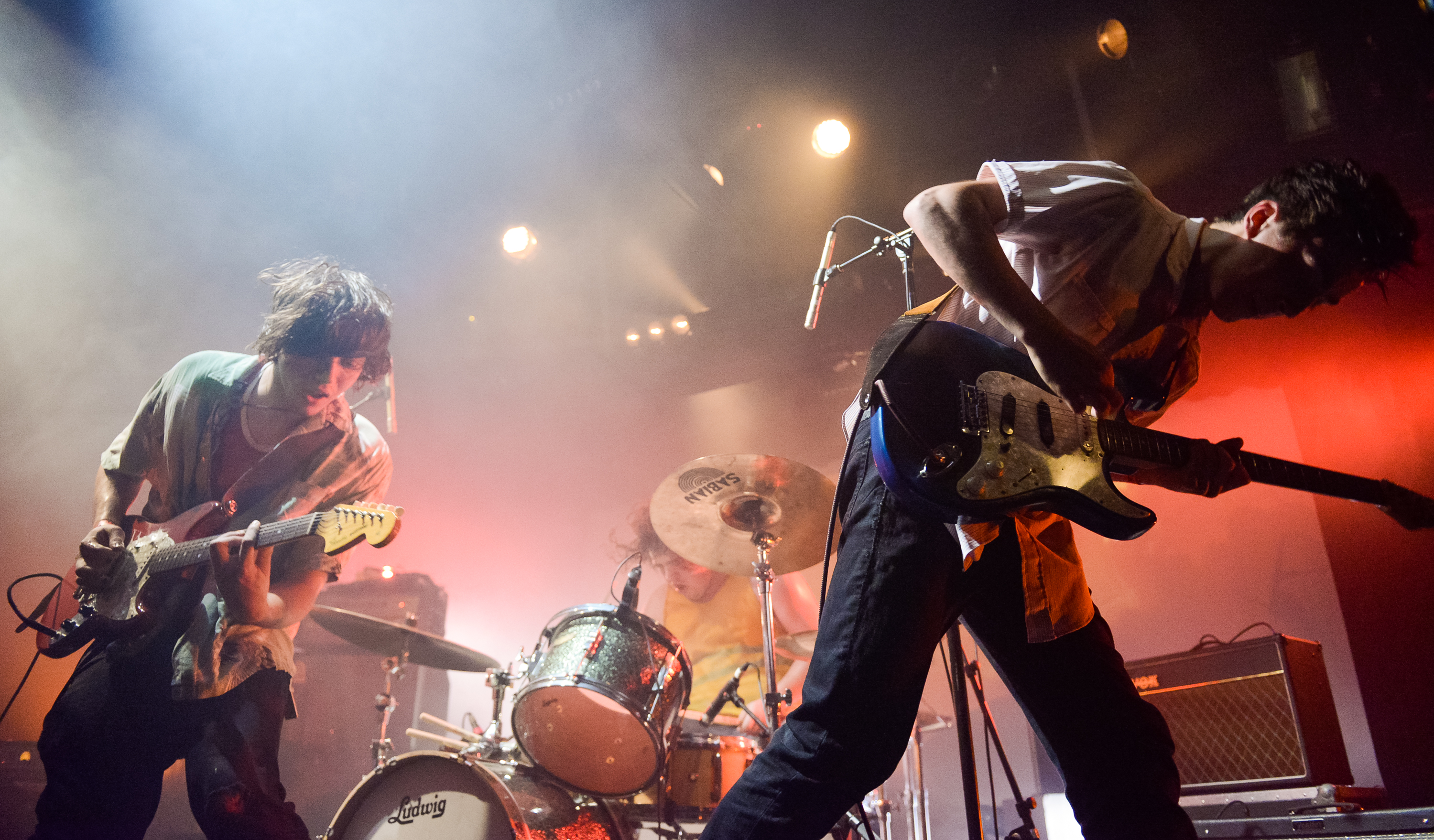 LOS ANGELES, CA - AUGUST 06:  (L-R)Cadien Lake James, Connor Brodner and  Clay Frankel of Twin Peaks perform at Echoplex o...