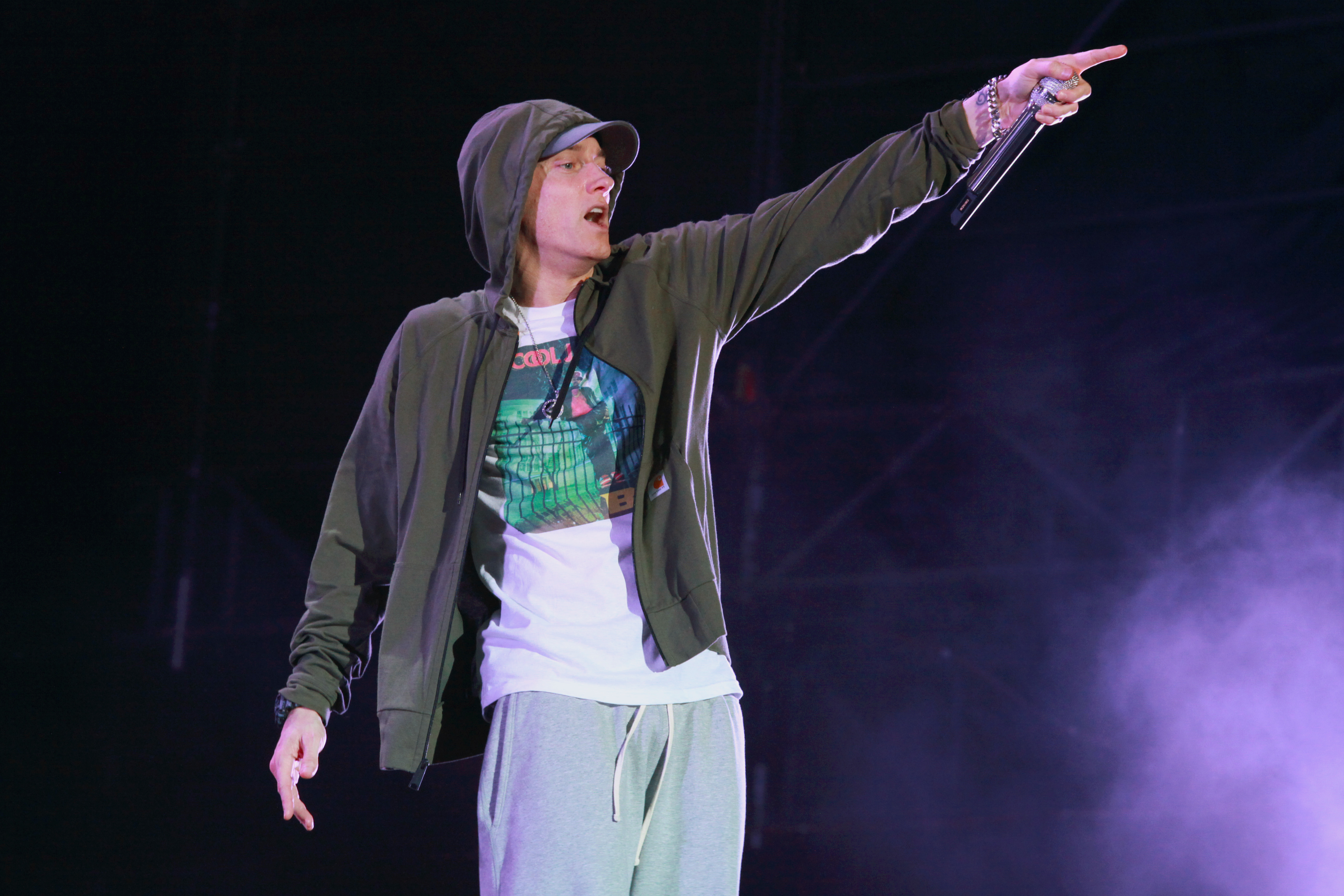 CHICAGO, IL - AUGUST 01:  Eminem performs at Samsung Galaxy stage during 2014 Lollapalooza Day One at Grant Park on August...