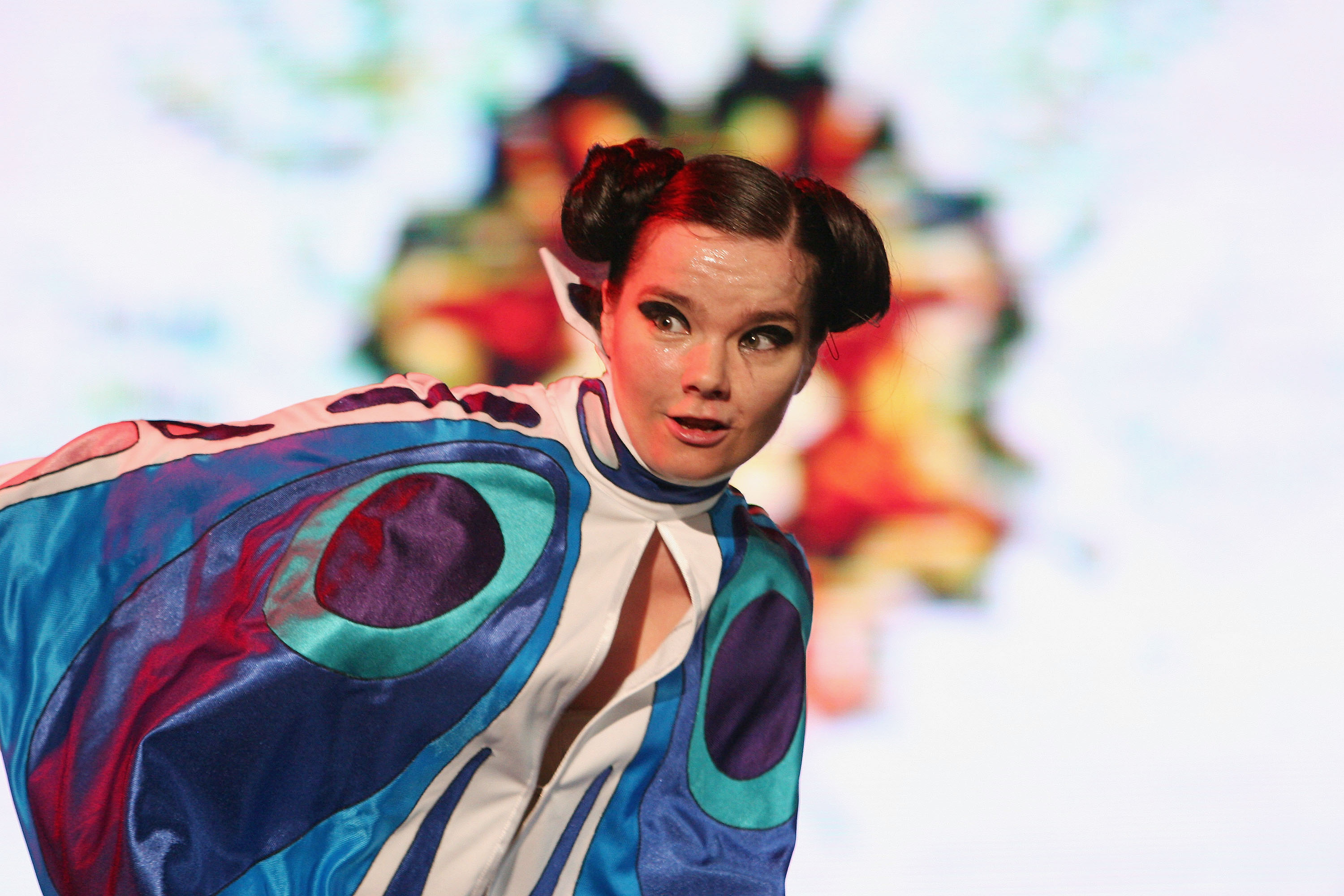 CHIBA, JAPAN - JULY 2:  Iceland's rock singer Bjork  performs on stage at "Live 8 Japan" at Makuhari Messe on July 2, 2005...