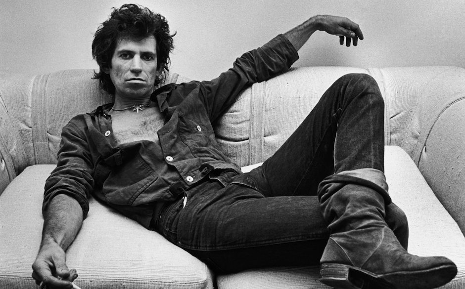 NEW YORK, NY - 1980:  Guitarist Keith Richards of the Rolling Stones, lounges in his New York City, New York, office durin...