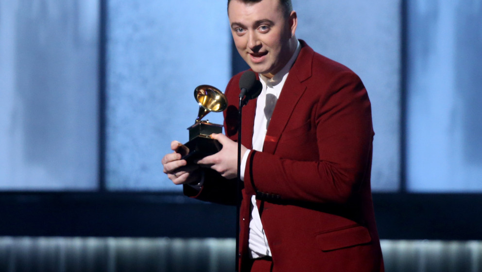 LOS ANGELES, CA - FEBRUARY 08:  Singer/songwriter Sam Smith accepts and award onstage during The 57th Annual GRAMMY Awards at