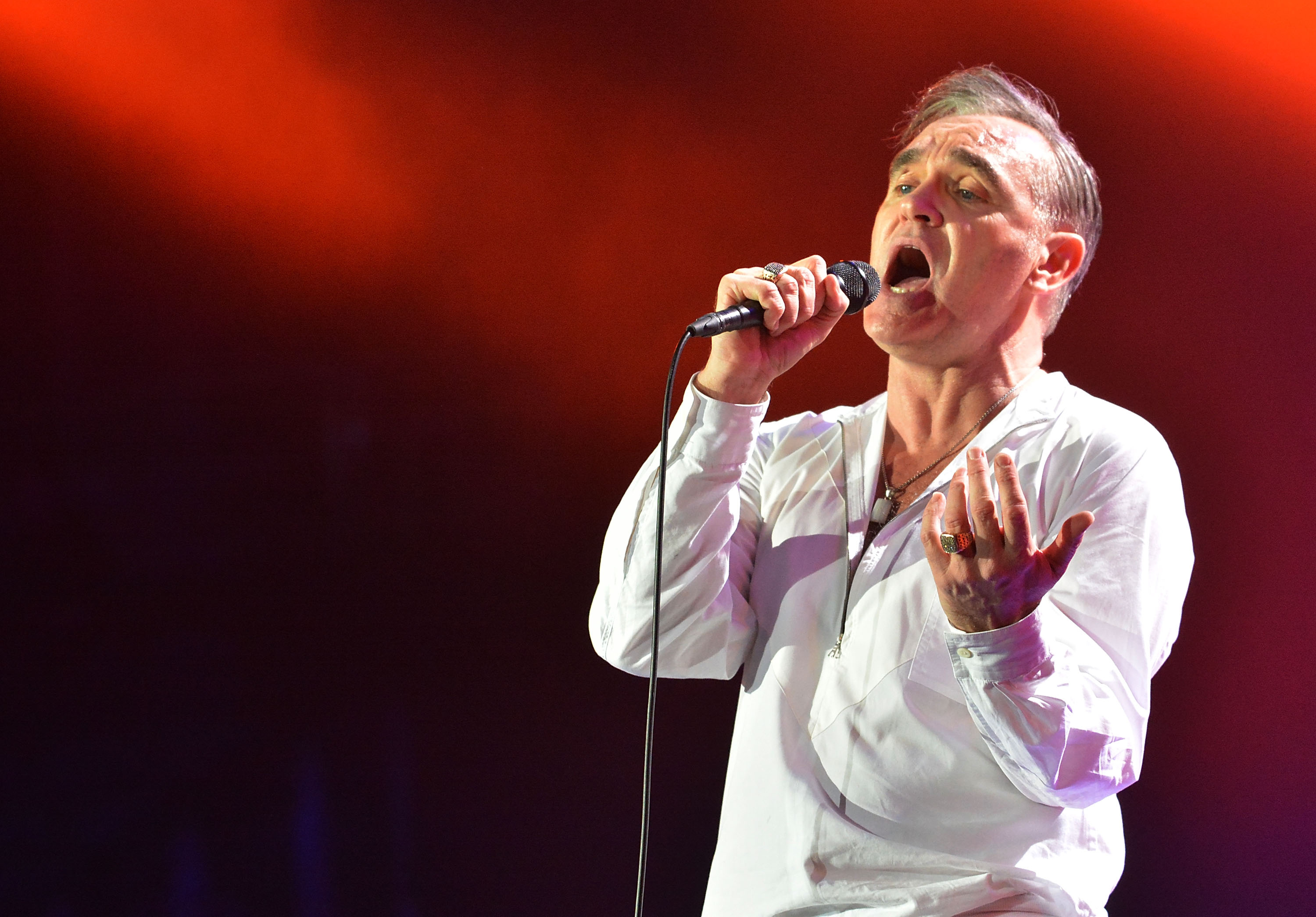 LONDON, ENGLAND - NOVEMBER 29:  Morrissey performs live on stage at 02 Arena on November 29, 2014 in London, England.  (Ph...