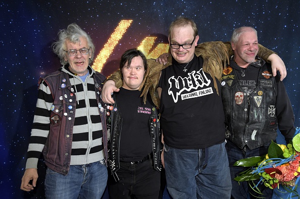 Finland's Eurovision song contest representative, punk band Pertti Kurikan Nimipaivat (PKN) celebrate heading to the 2015 ...