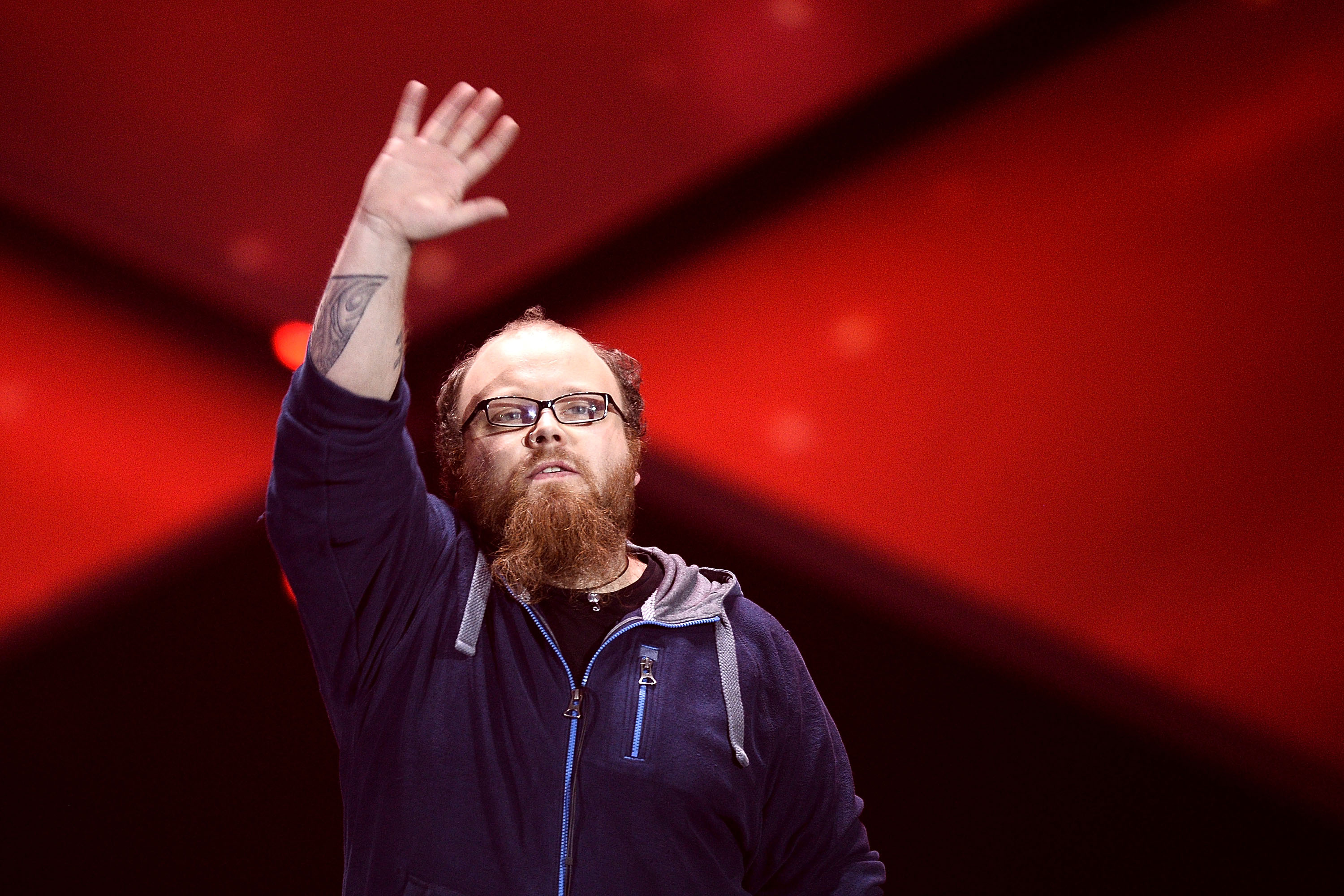 HANOVER, GERMANY - MARCH 05:  Singer Andreas Kuemmert reacts during the finals of the TV show 'Our Star For Austria' (germ...