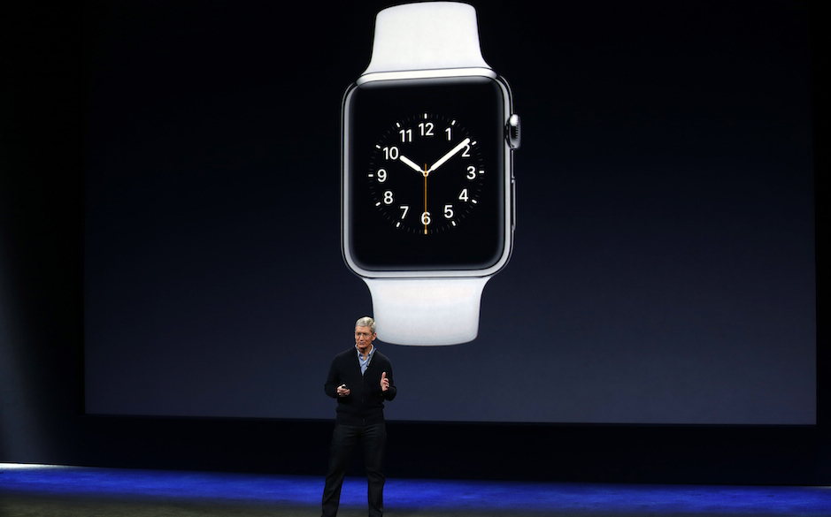SAN FRANCISCO, CA - MARCH 9: Apple CEO Tim Cook announces the Apple Watch during an Apple special event at the Yerba Buena...
