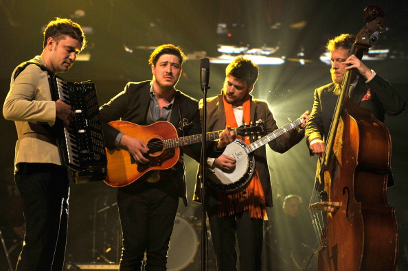 LOS ANGELES, CA - FEBRUARY 08:  (L-R) Musicians Ben Lovett, Marcus Mumford, 'Country' Winston Marshall and Ted Dwane of Mu...
