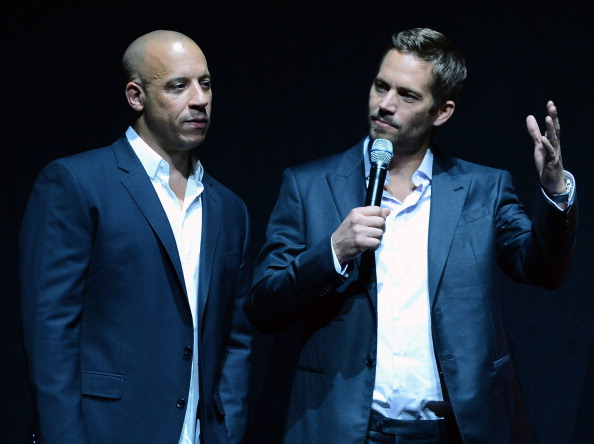 LAS VEGAS, NV - APRIL 16:  Actors Vin Diesel (L) and Paul Walker attend a Universal Pictures presentation to promote their...