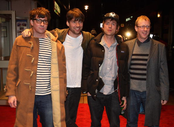 LONDON, ENGLAND - JANUARY 14:  Graham Coxon, Alex James, Damon Albarn and Dave Rowntree attend World Premiere of 'No Dista...