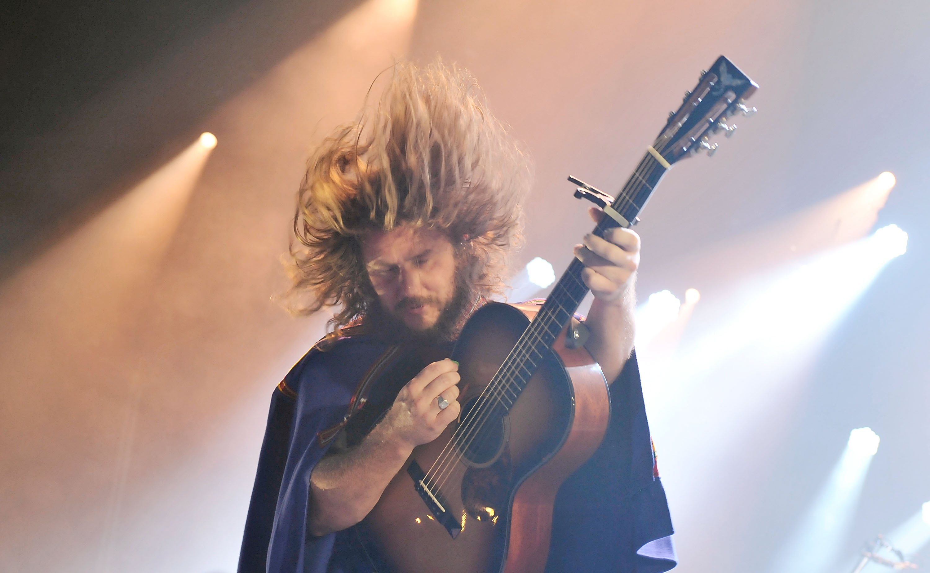 NEW YORK, NY - AUGUST 19:  Jim James of My Morning Jacket performs during the 2012 Lacoste L!ve Concert Series at the Will...
