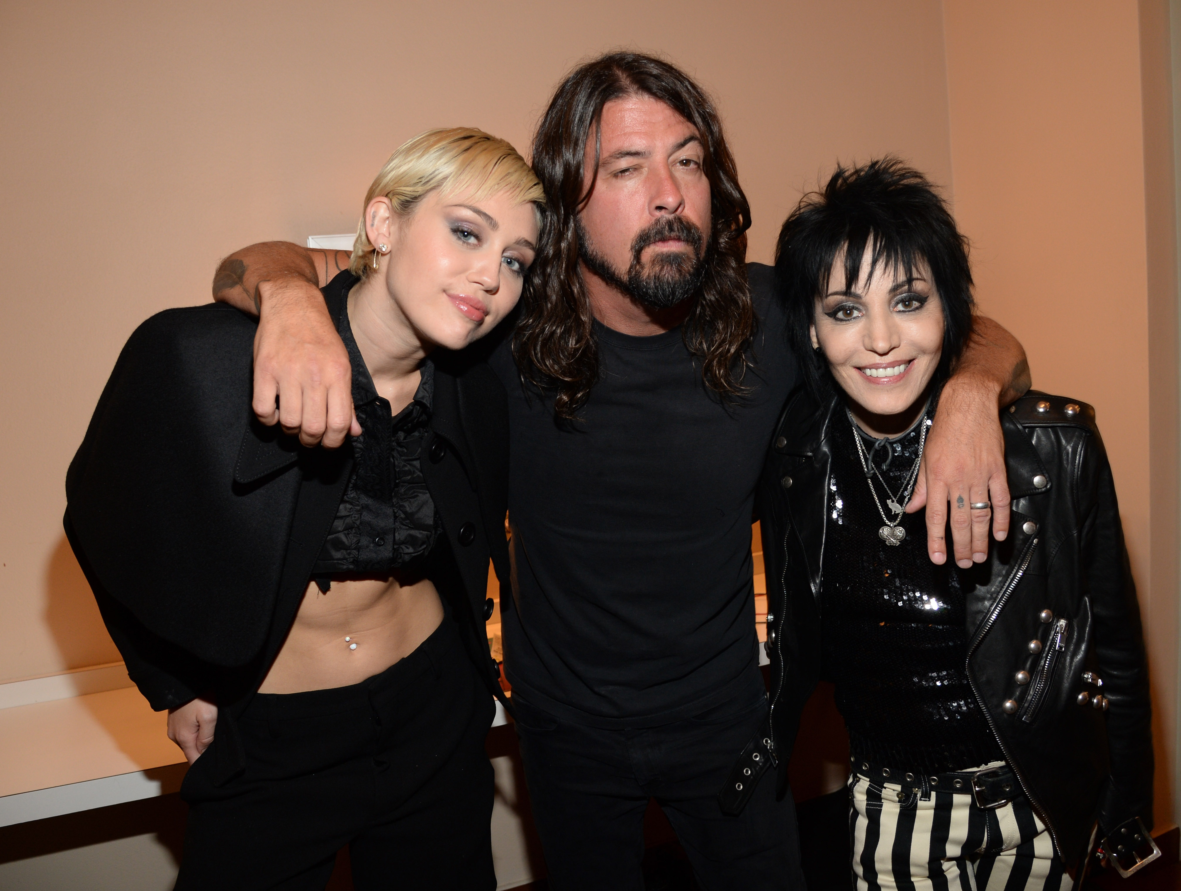 CLEVELAND, OH - APRIL 18:  (Exclusive Coverage) Miley Cyrus, Dave Grohl and Joan Jett attend the 30th Annual Rock And Roll...