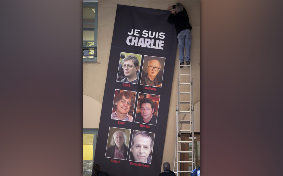 Cabu, 76, Elsa Cayat, 54, Charb, 47, Philippe Honoré, 73, Bernard Maris, 68, Mustapha Ourrad, 60, Tignous, 57, Georges Wo...